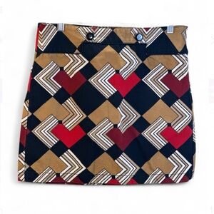 LOFT Geometric Heart Pattern Skirt - Red, Black, Tan Size 6